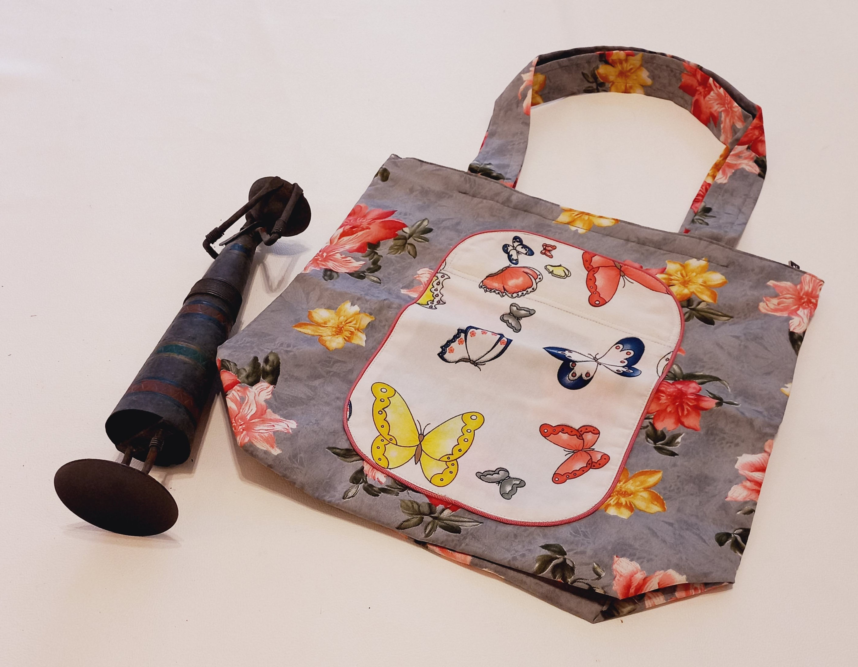 Clinkwagon Grey Floral Shopping Bag For Women