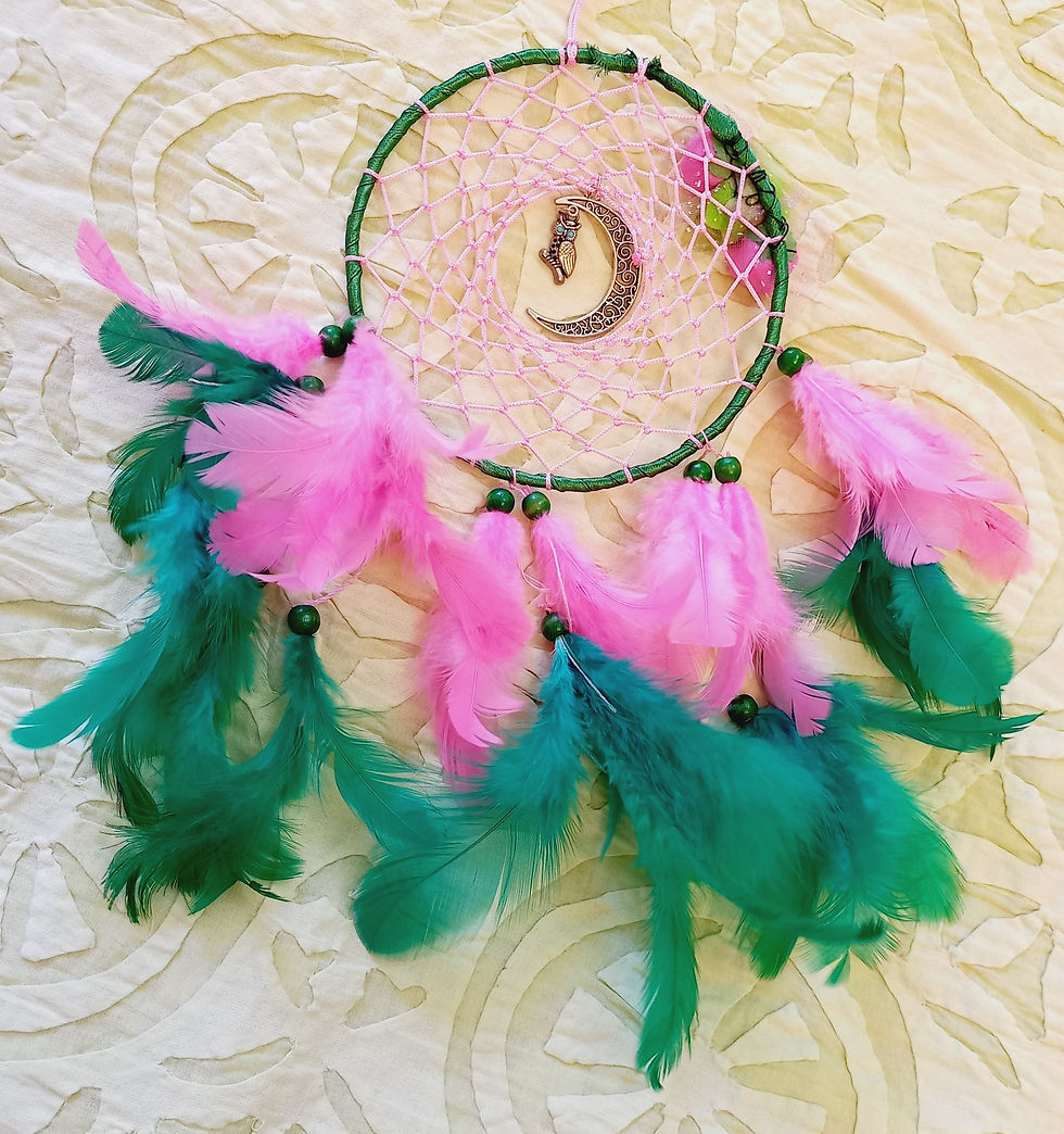 Thumbnail: Clinkwagon Pink & Green Spring Dreamcatcher Feather Charm
