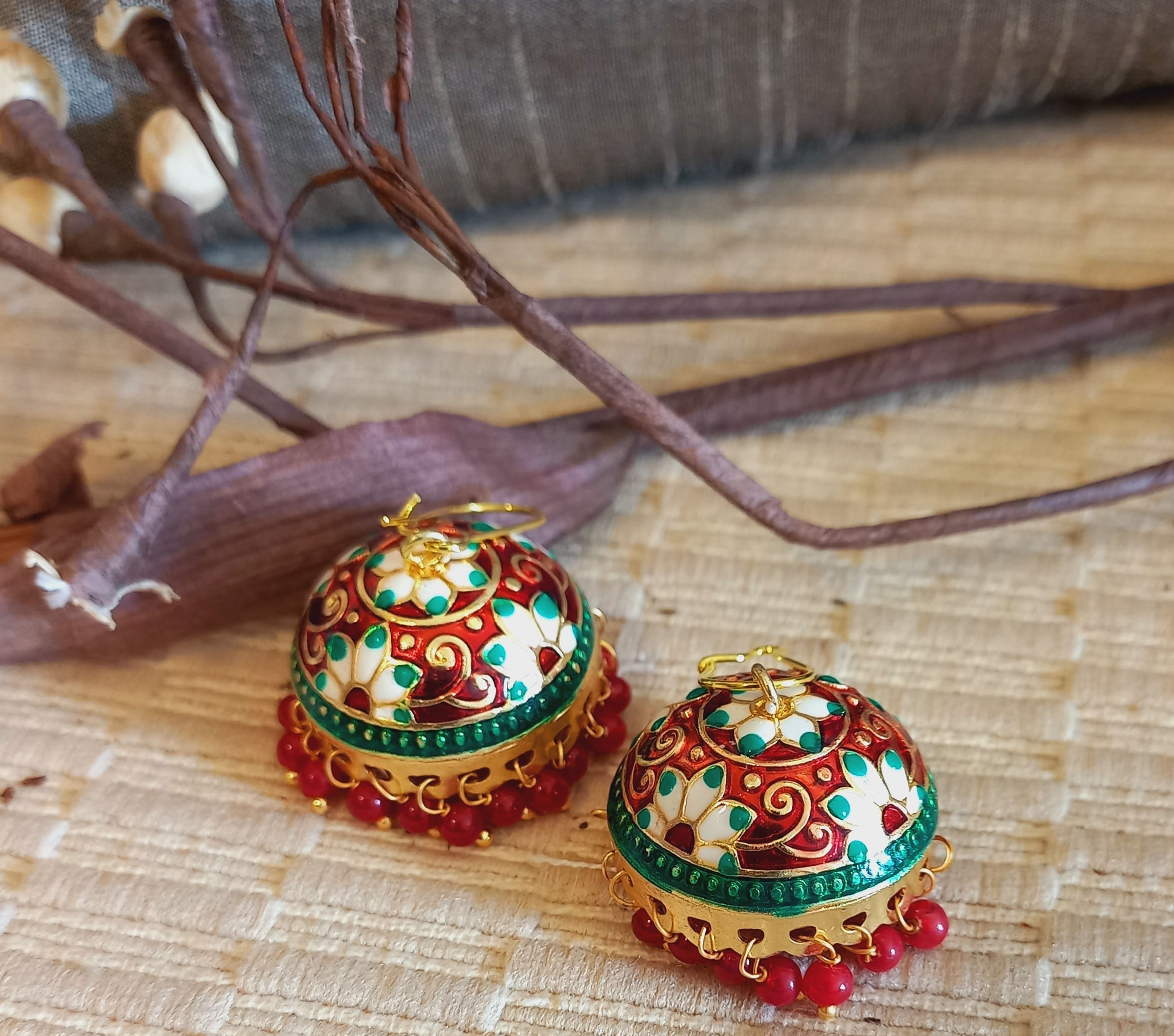 Green Minakari Earrings