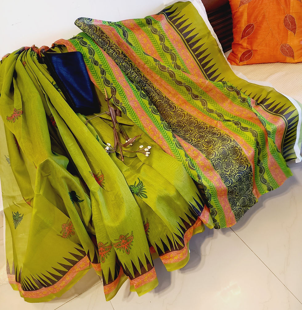 Thumbnail: Olive Green with Traditional Motifs Saree