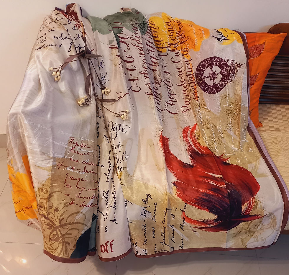 Thumbnail: Satin Silk Abstract Digitally Printed Clinkwagon Saree