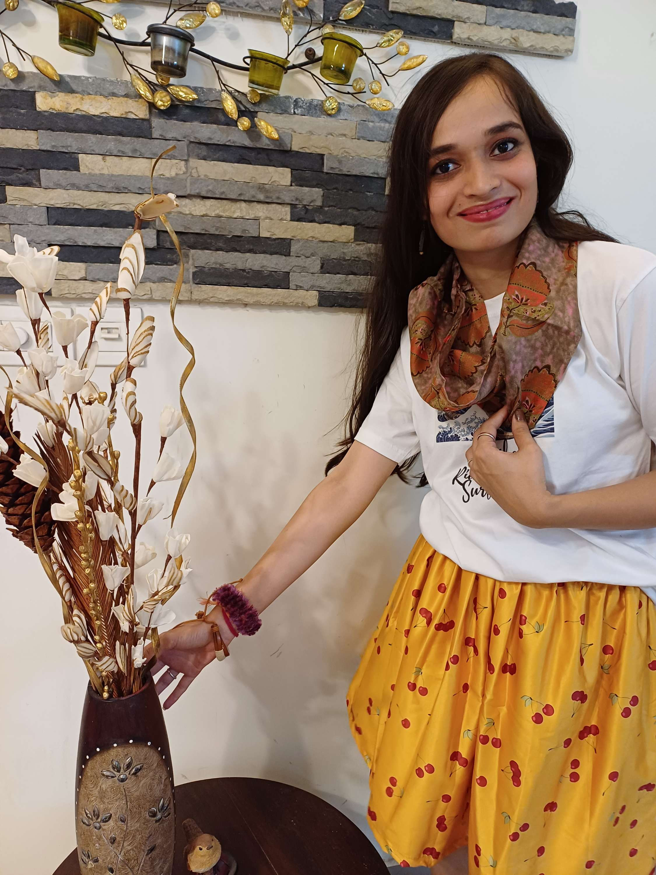 Earthy-Rust Crepe Stole