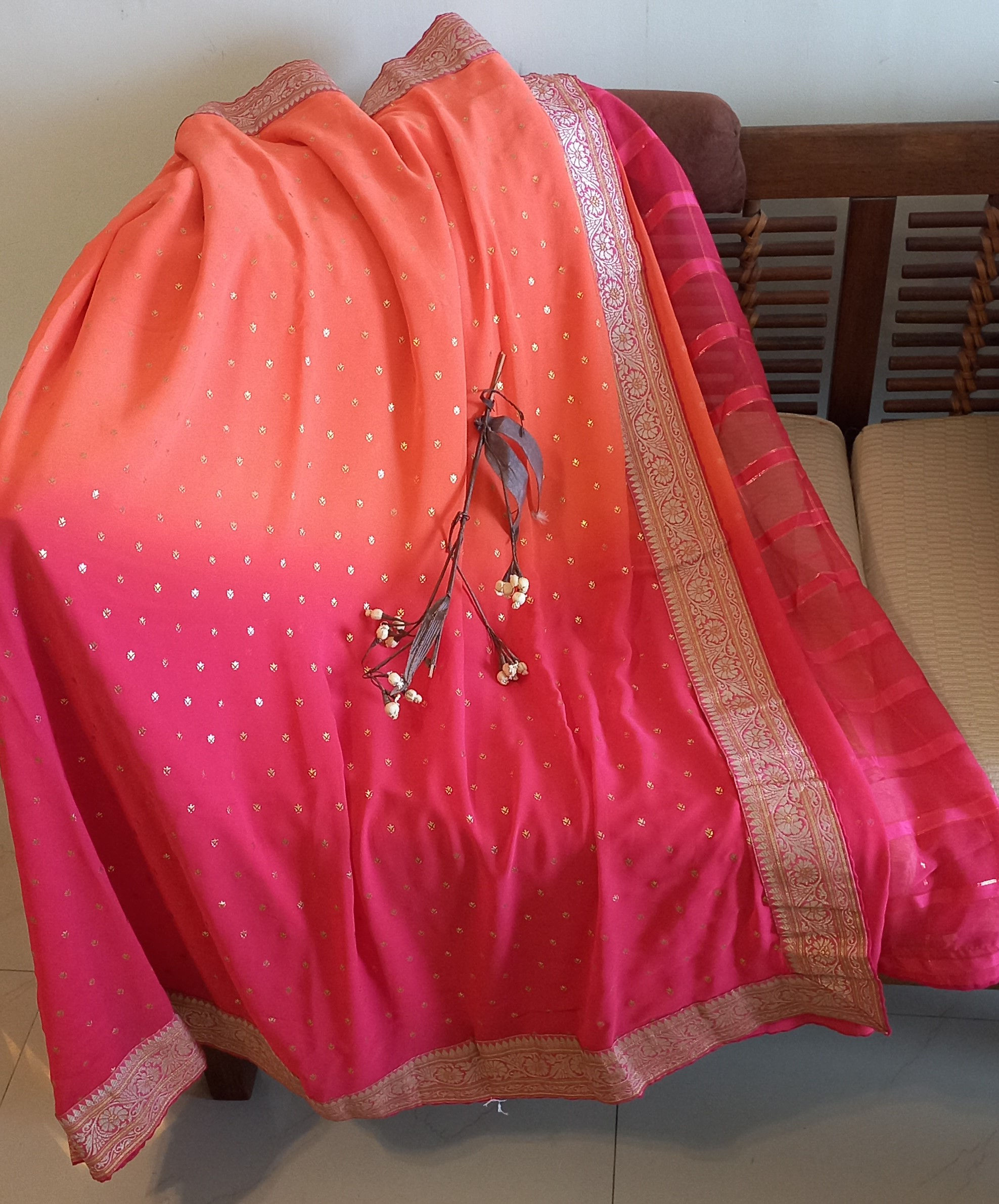 Pink & Orange Georgette Saree