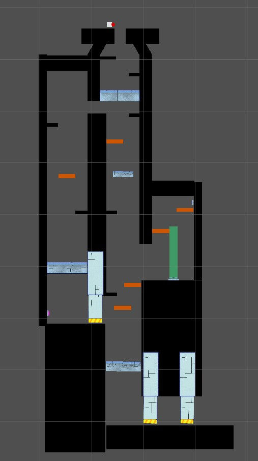 The greybox of the level. Some early assets are used alongside the placeholders.
