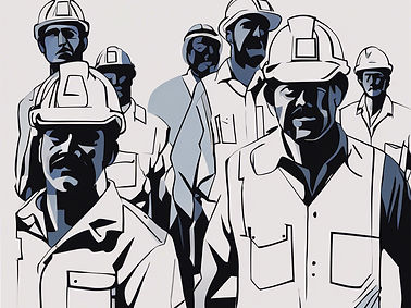 Abstract art that is black and white and looks like some blue collar workers.jpg