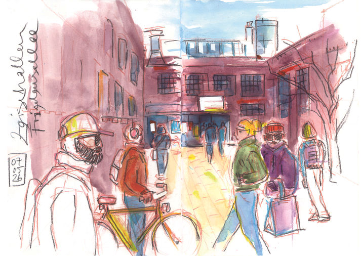 Urbane Szene in Hamburg Altona vor den Zeisehallen