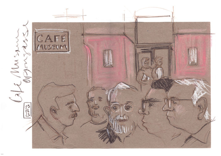 Skizze Cafe Museum Wien mit Gästen