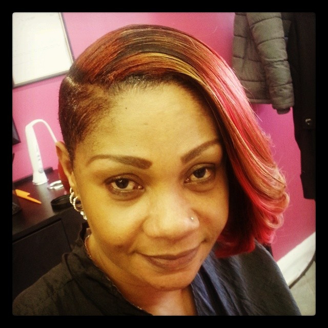 Shaved Side W Weave Glued In