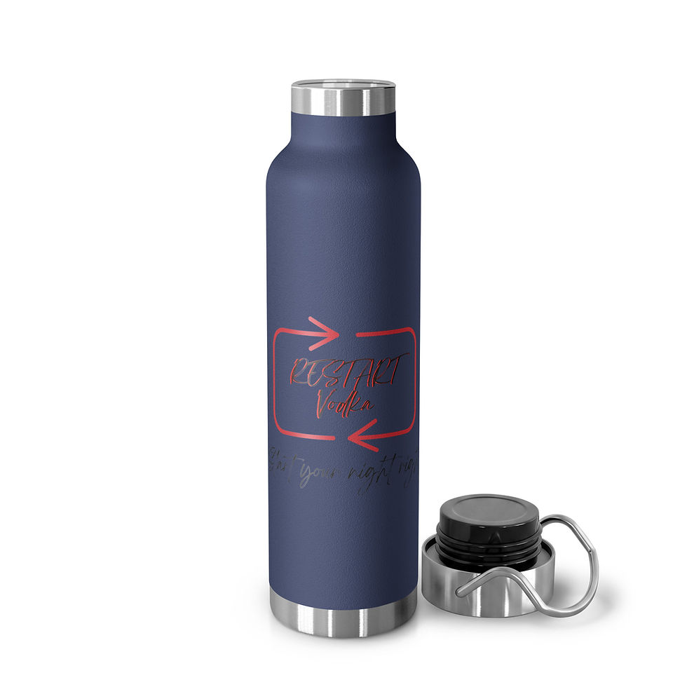 Thumbnail: Blue copper vacuum insulated bottle with red logo.