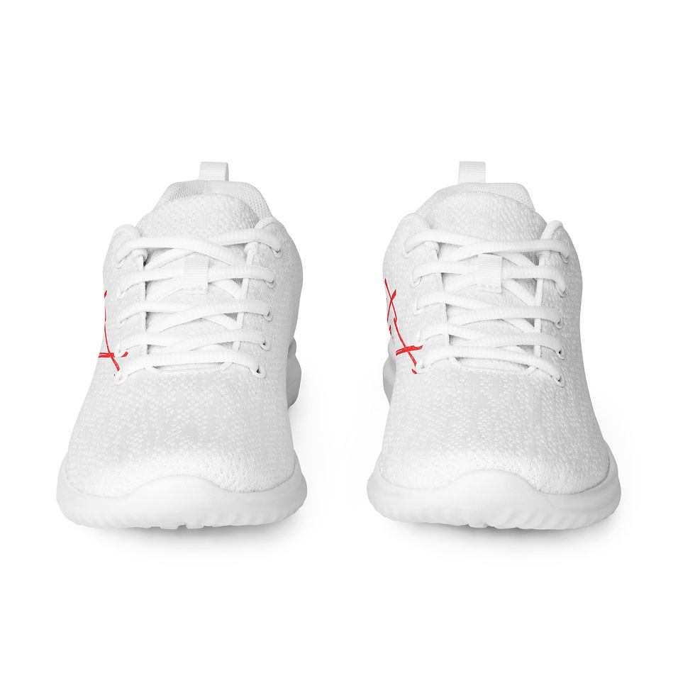 Thumbnail: White women's athletic shoes with red accents front view