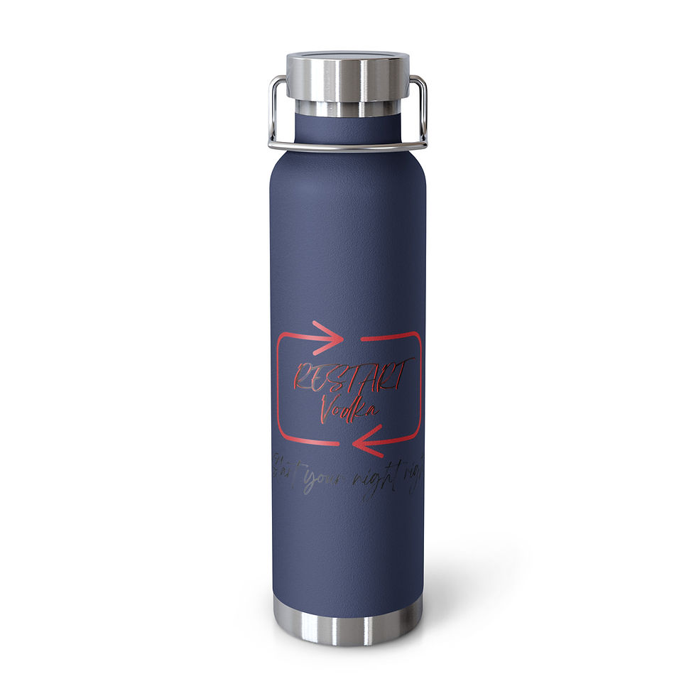 Thumbnail: Blue copper vacuum insulated bottle with red logo.