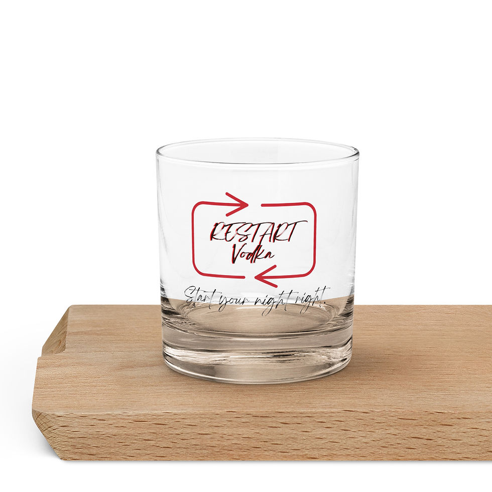 Thumbnail: Restart Vodka rocks glass on a wooden board