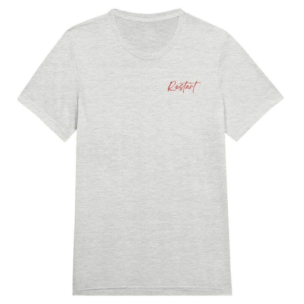 Thumbnail: Light gray t-shirt with red script logo on the chest.