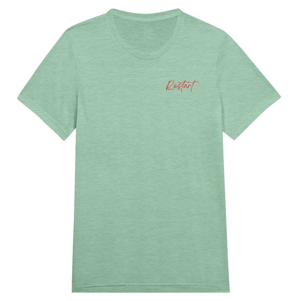 Thumbnail: Green heather t-shirt with small red script on the chest