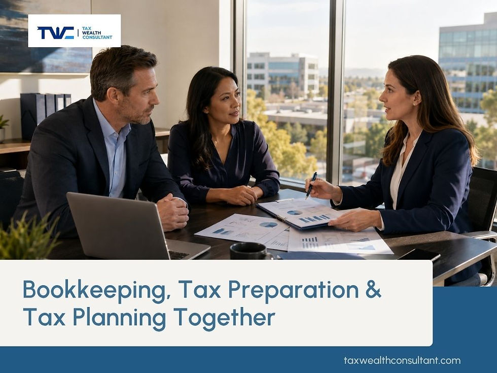 Mid-size business team reviewing bookkeeping tax preparation and tax planning together with Tax Wealth Consultant in Irvine
