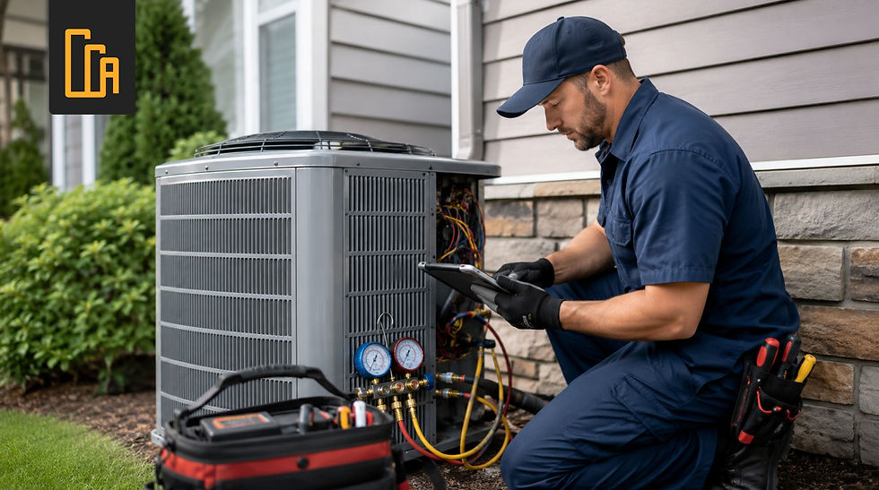 HVAC maintenance plan technician performing scheduled tune-up