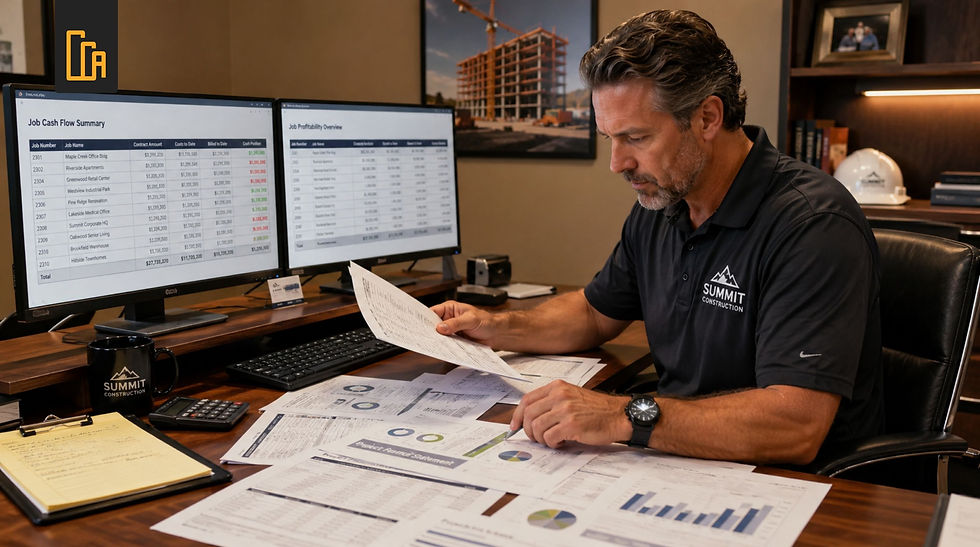 Construction owner comparing job borrow construction cash position across projects
