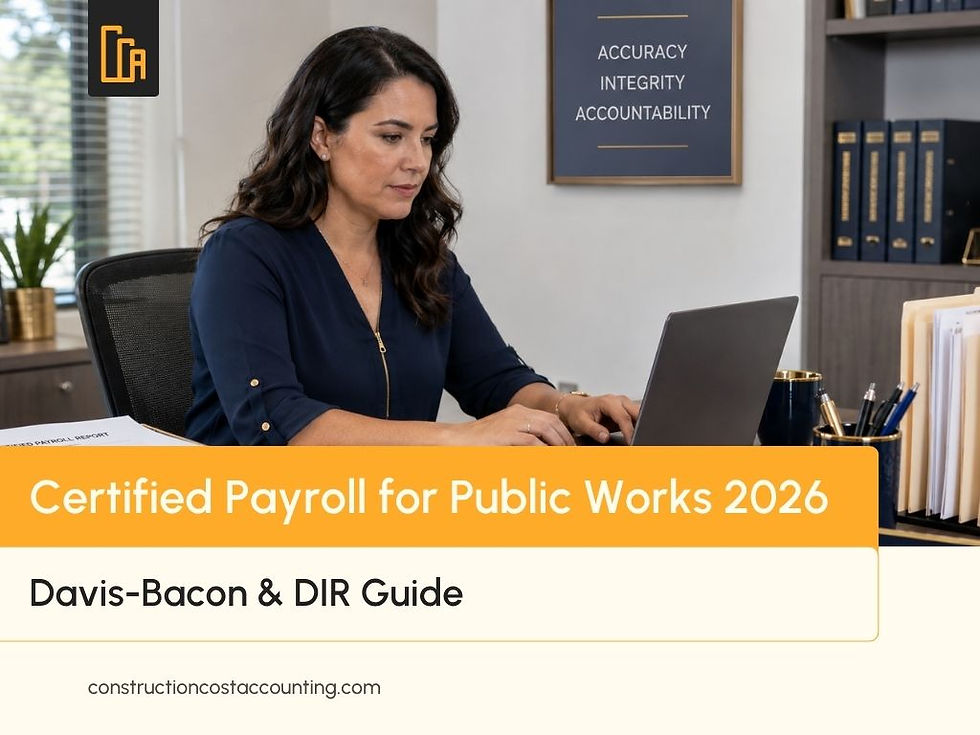 Construction payroll administrator reviewing certified payroll reports