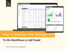 Construction project manager using JobTread task management to-do workflows on laptop