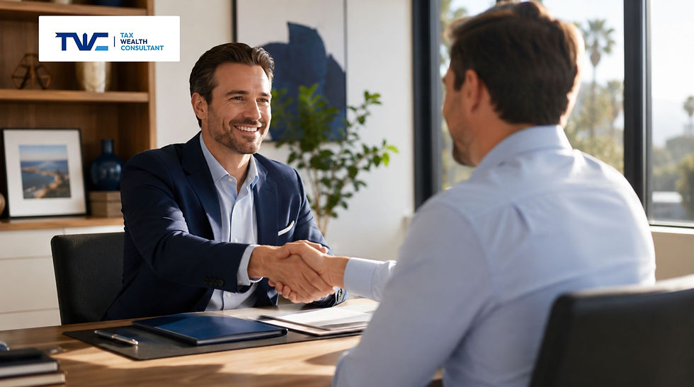Tax Wealth Consultant advising a business owner on midyear tax planning in Irvine