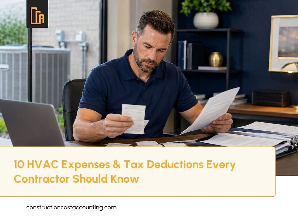 HVAC tax deductions owner reviewing expense receipts and tax documents