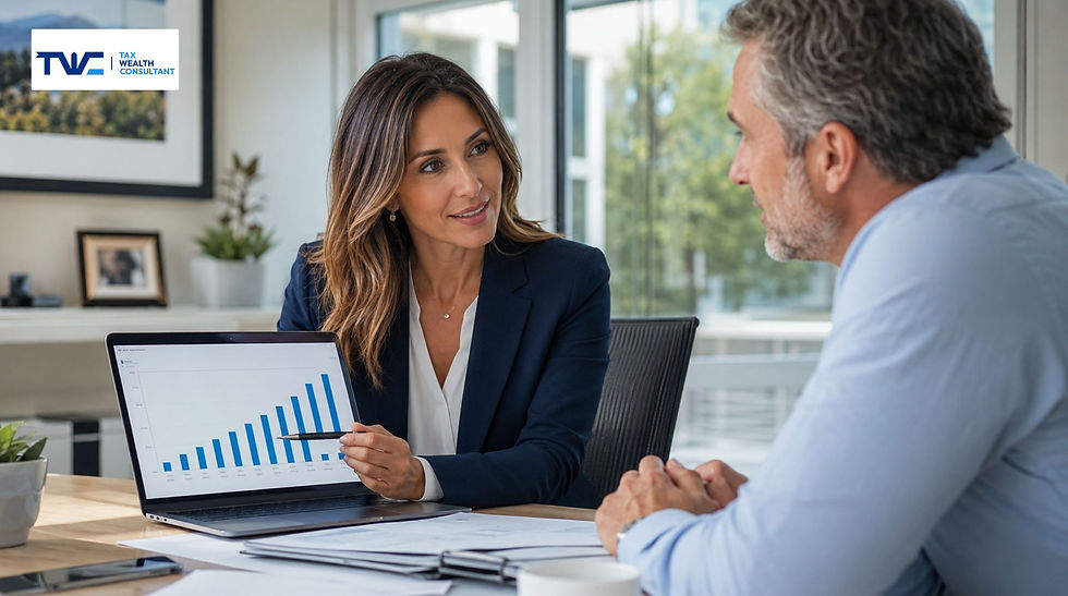 Tax advisor explaining retirement account tax strategy to investor client