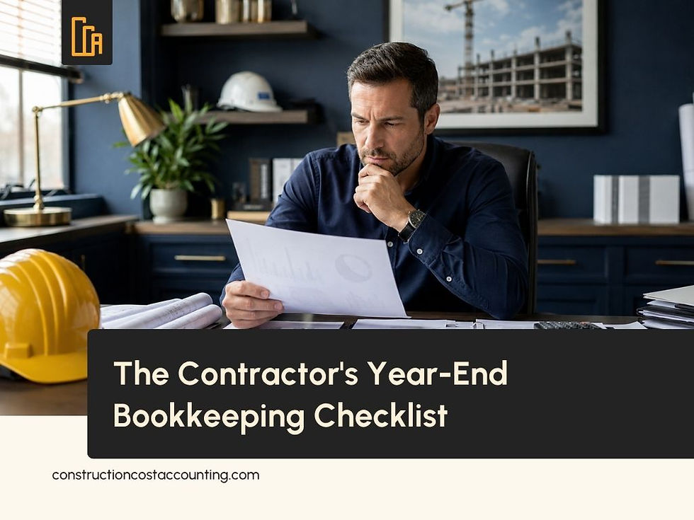 year-end construction bookkeeping checklist owner reviewing reports