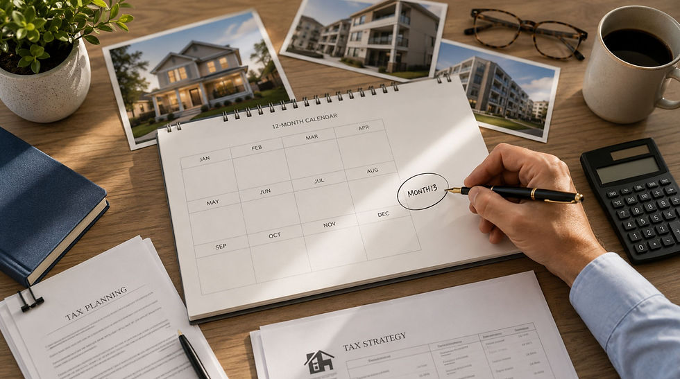 Calendar showing 12-month holding period decision for rental property sale