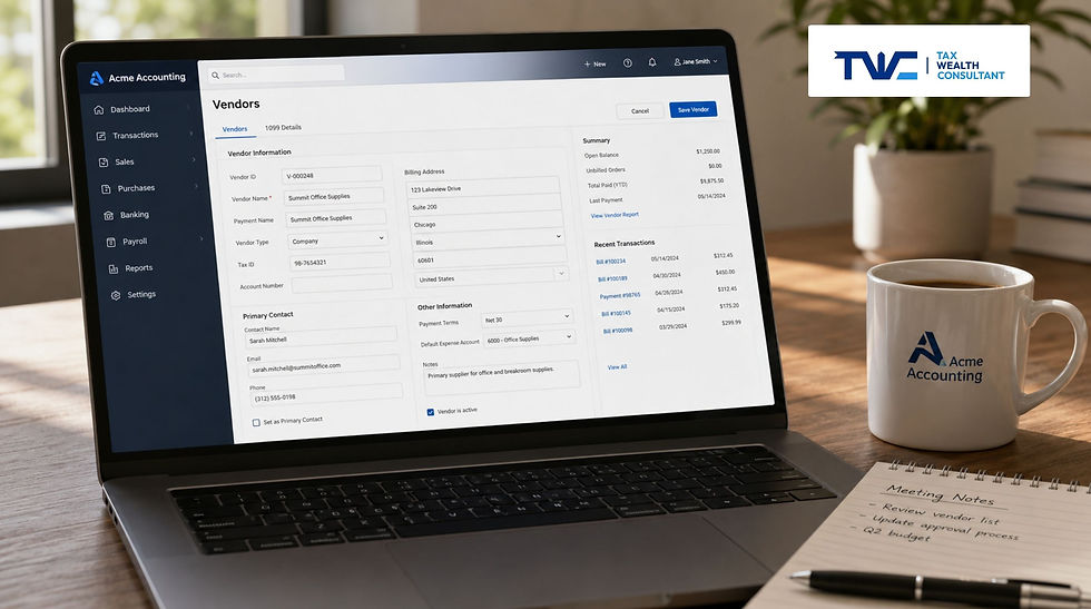 QuickBooks Online 1099 setup feature for tracking vendor contractor payments
