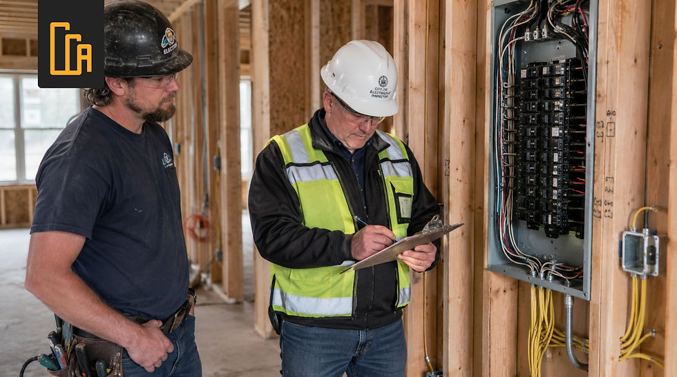 Electrical inspection costs city inspector reviewing electrical panel and wiring
