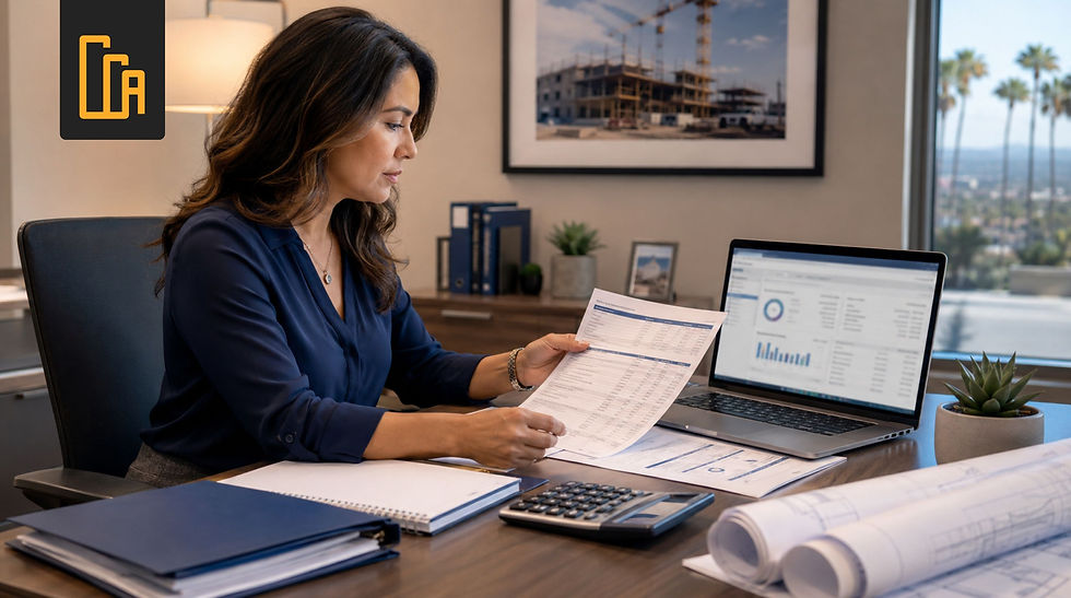 CCA construction bookkeeper tracking change orders and retainage in construction accounts payable system for Orange County contractor project