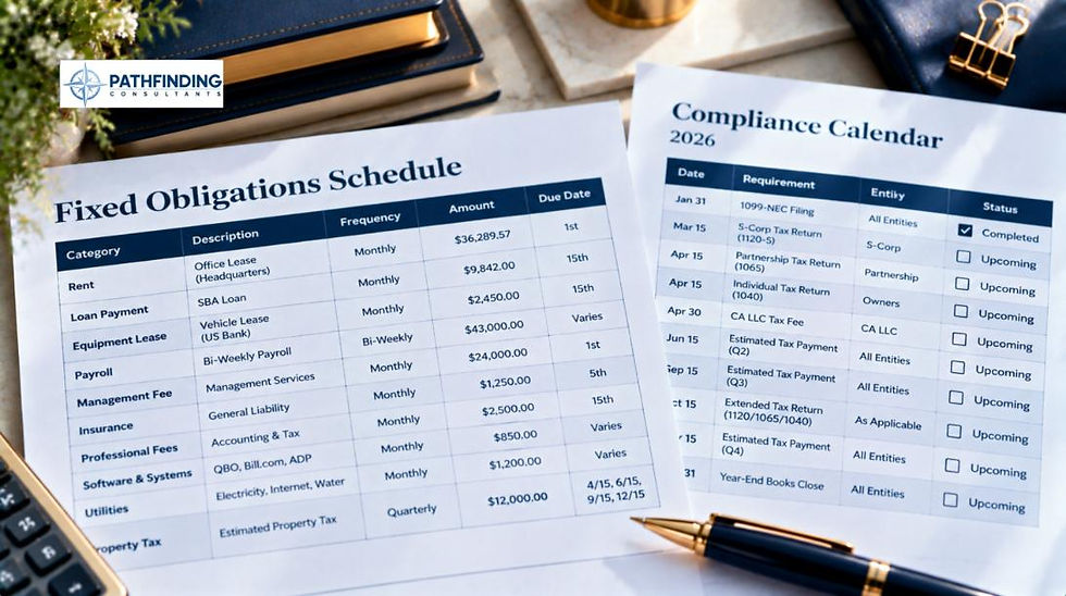 Close-up of a fixed obligations schedule and compliance calendar