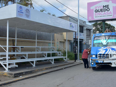 Instala Gobierno de Altamira paraderos del transporte público en la avenida de la Industria
