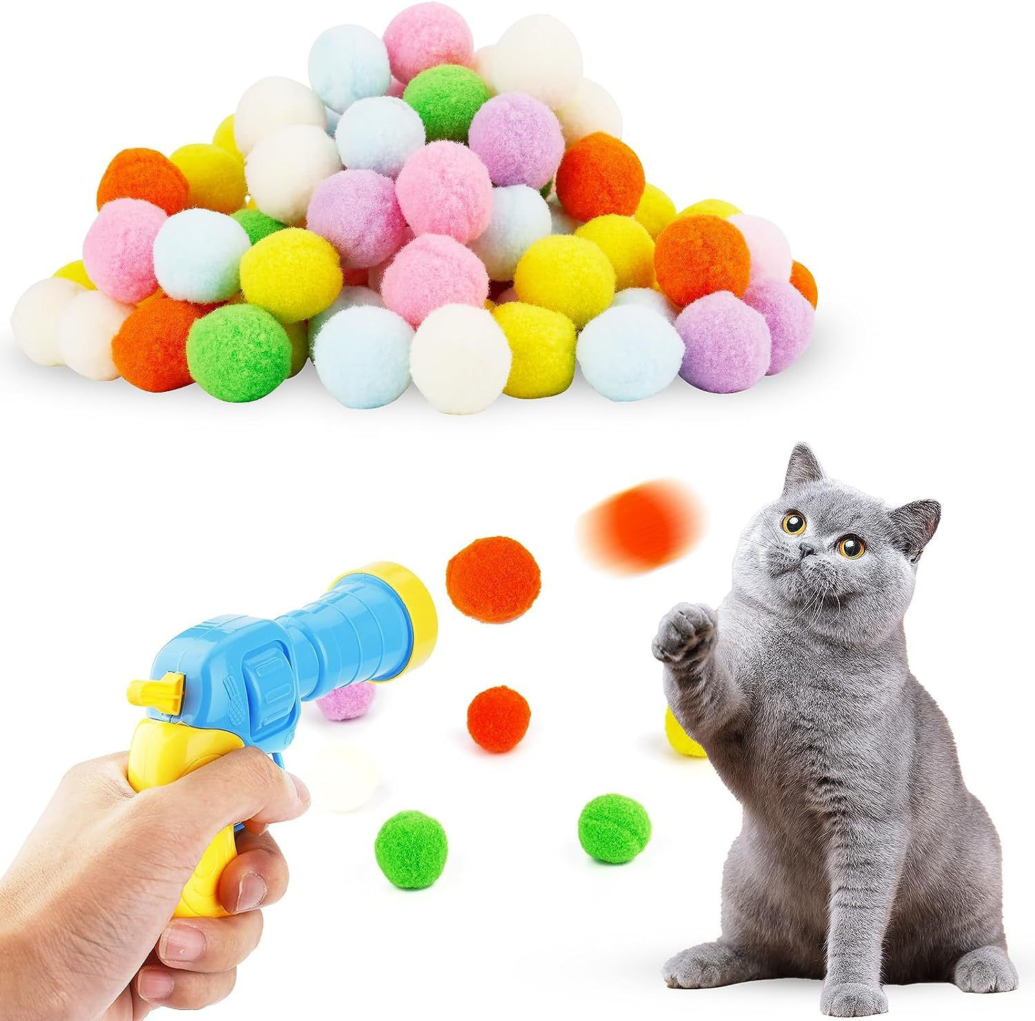 Brinquedos para Gatos, Brinquedo Interativo, Mini Pistola de Tiro, Jogo de Bola