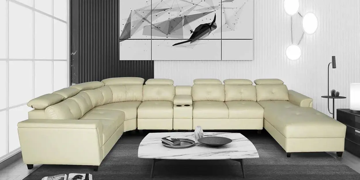 Tridasa Corner Sofa in Cream Colour in C Shape