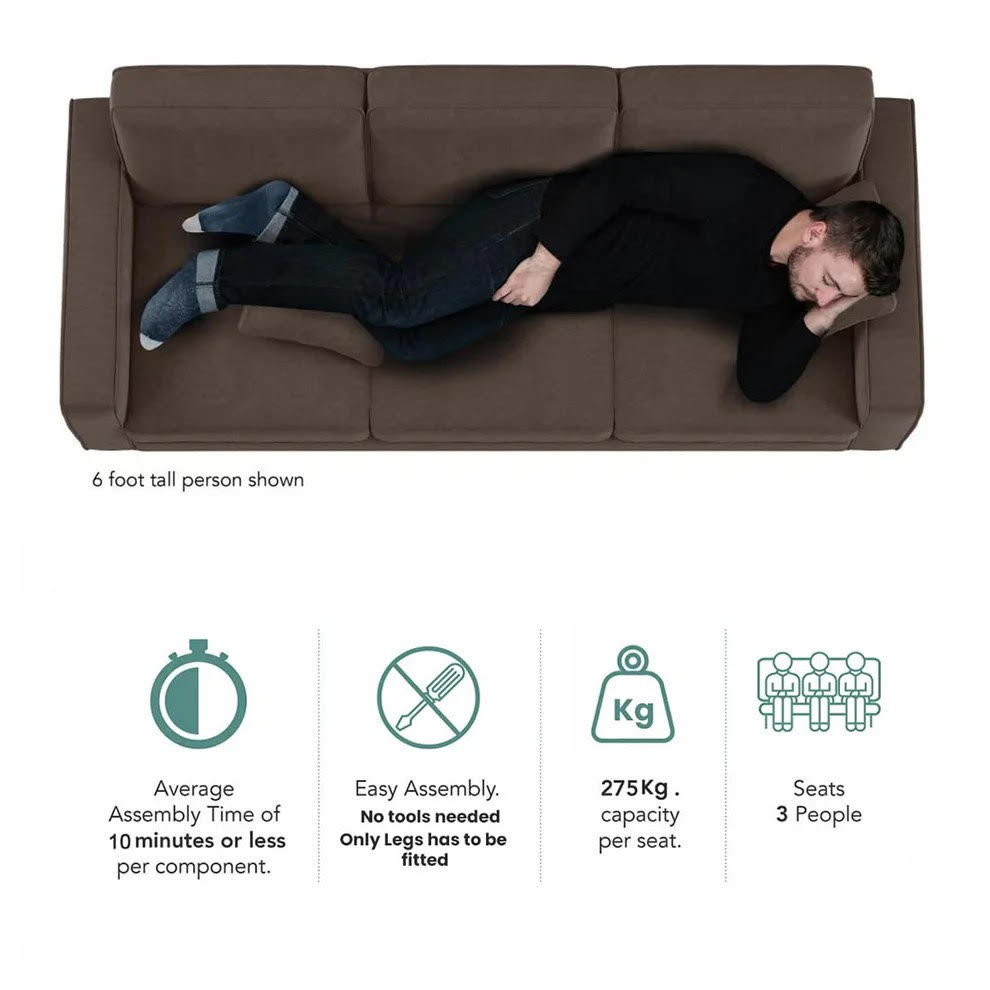 Fusion 3 Seater Fabric Sofa (Brown)