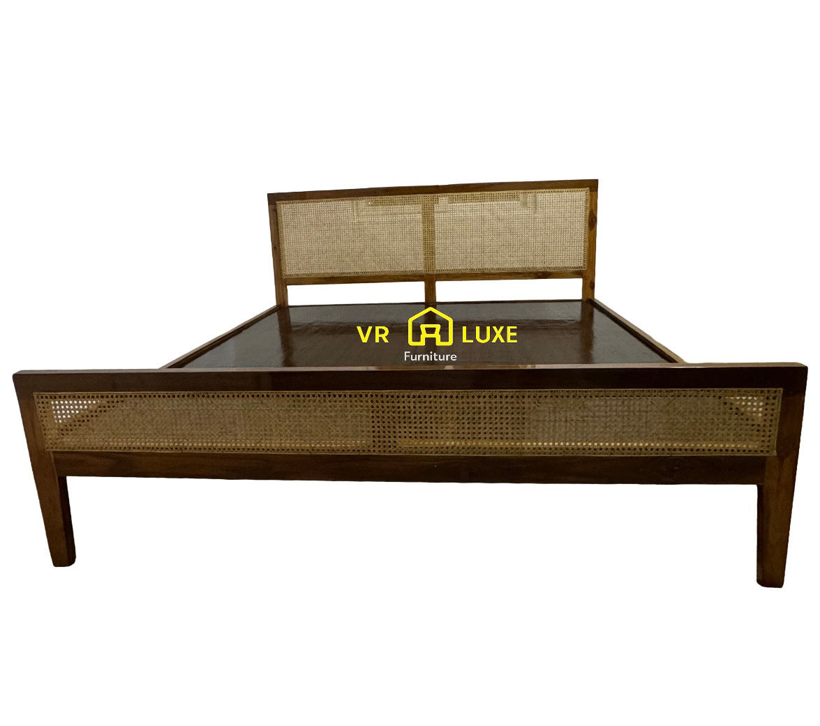 Rudra TeakWood & Cane Bed – Honey Finish (KingSize)
