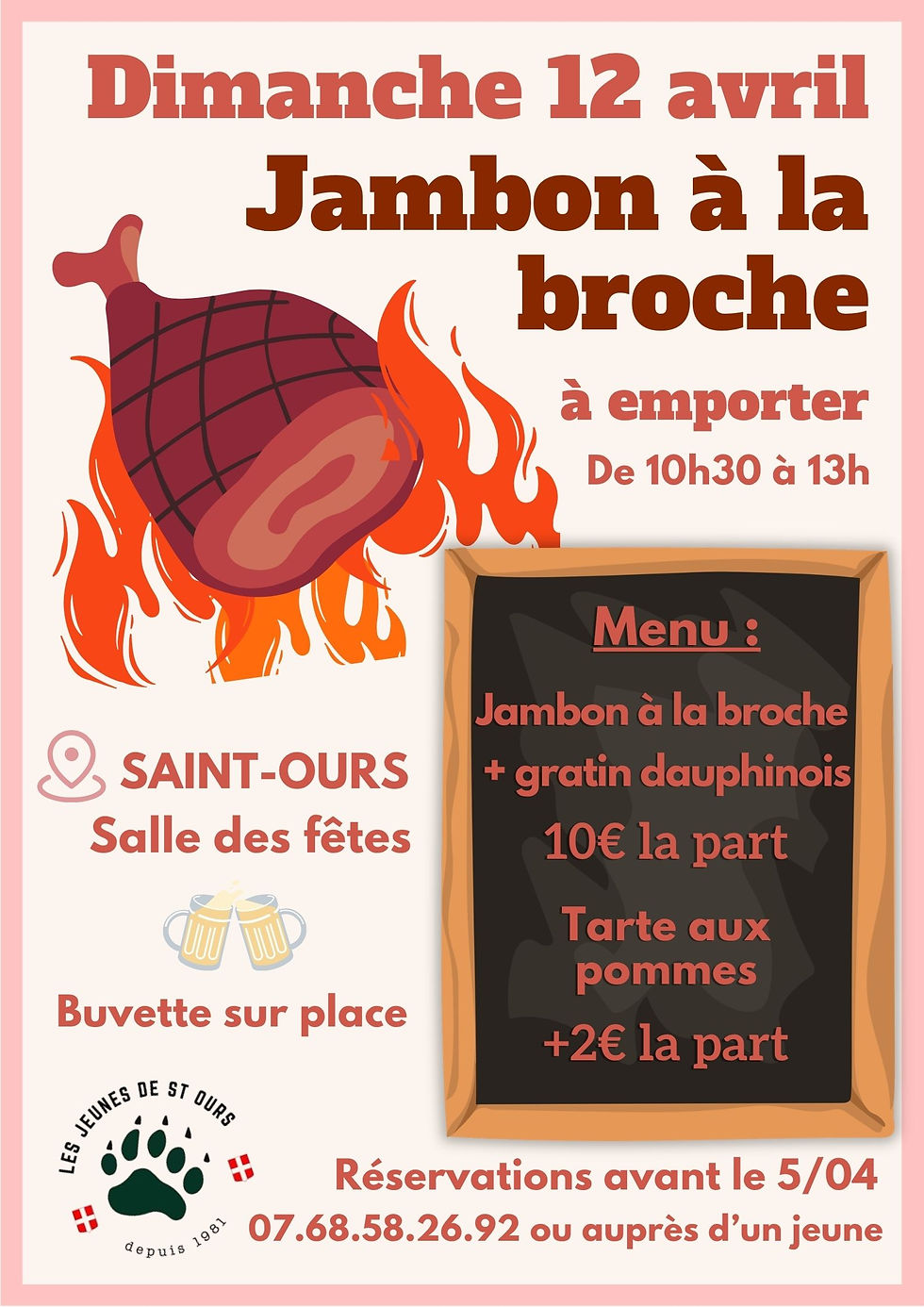 Affiche promotionnelle pour l'évènement de vente à emporter de jambon à la broche