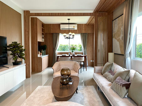 Luxury short-term rental living room with premium furnishings