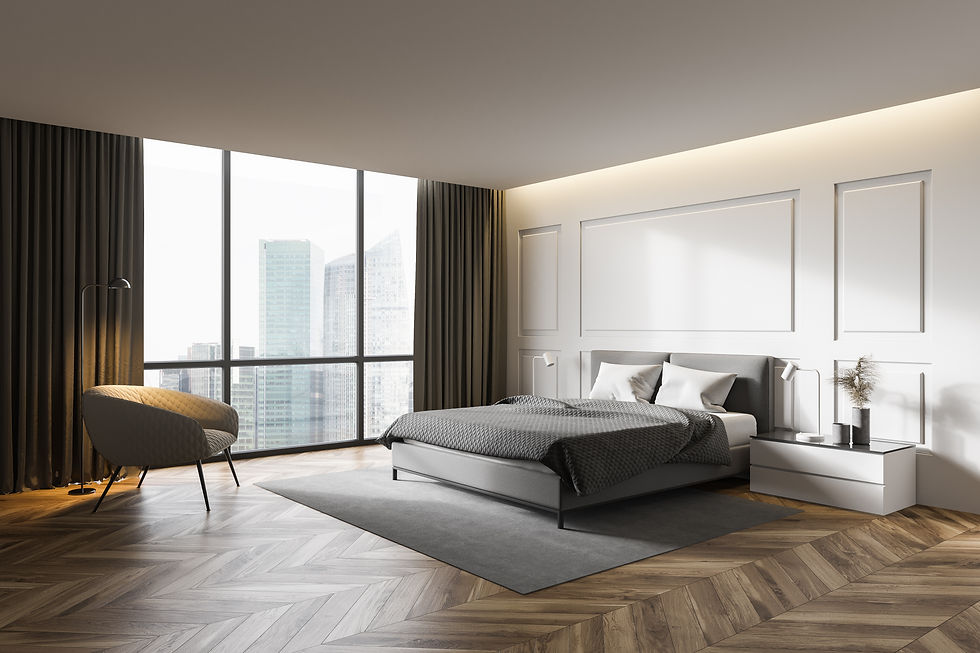 Premium bedroom setup in short-term rental with hospitality-grade bedding