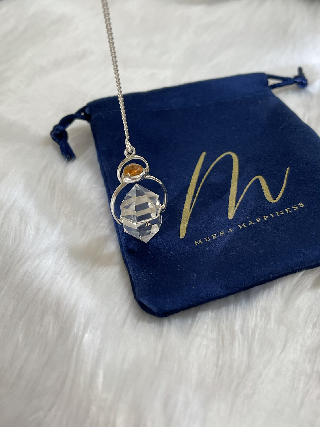 Herkimer Diamond and Citrine Pendulum