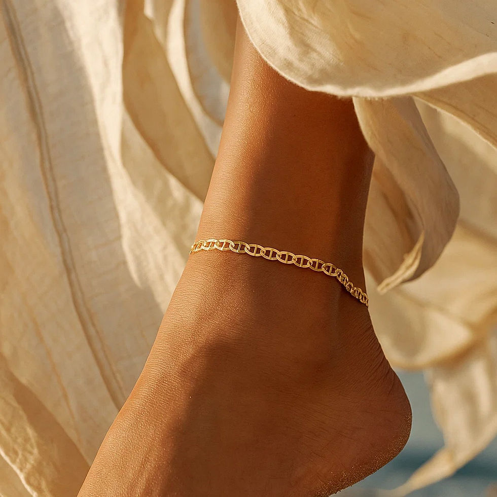 Thumbnail: 3.2mm 14k Yellow Gold Mariner Link Anklet