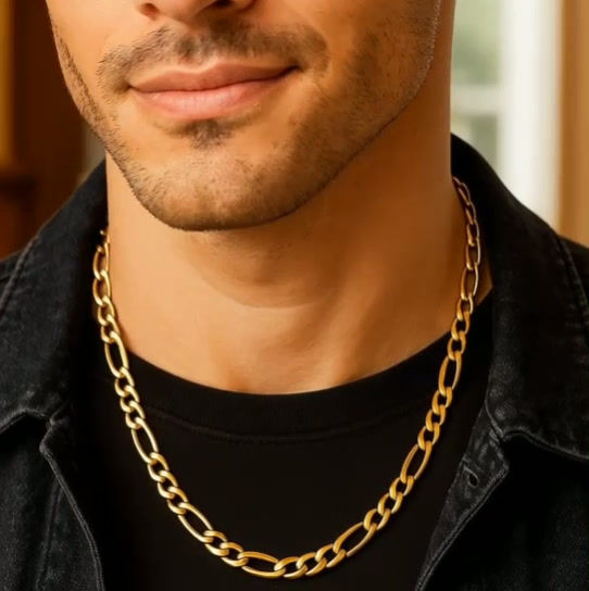 Thumbnail: 14k Yellow Gold Solid Figaro Chain