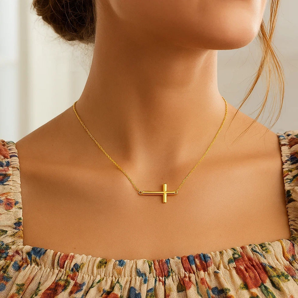 Thumbnail: 14k Yellow Gold Necklace with a Polished Cross Design