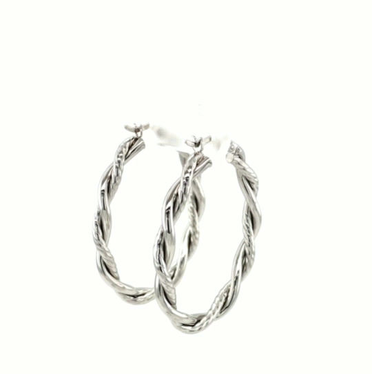 Thumbnail: Sterling Silver Oval Hoop Braided Diamond Cut Earrings