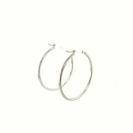 Thumbnail: 10k White Gold Polished Hoop Earrings
