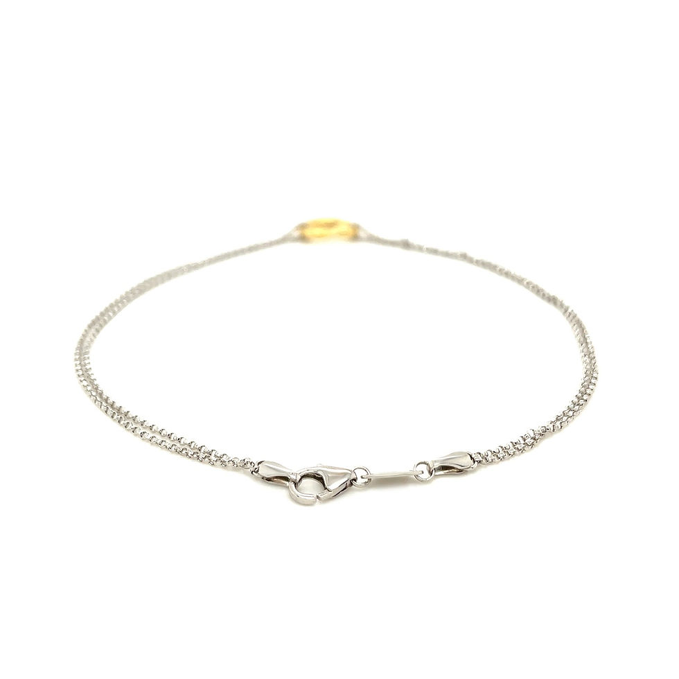 Thumbnail: 14k Yellow Gold & Sterling Silver Anklet w/ a Single Open Heart Station