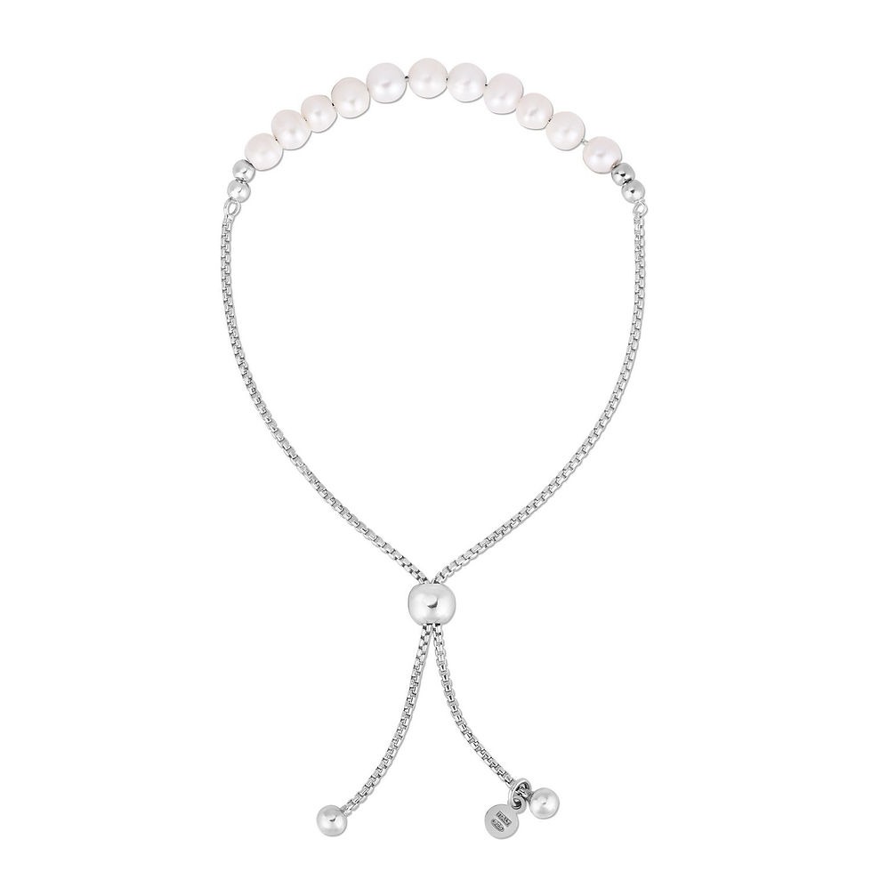 Sterling Silver Rhodium Plated Friendship Freshwater Pearl Drawstring Bracelet