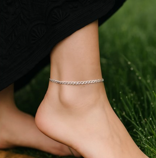 Thumbnail: 2.6mm 14k White Gold Curb Link Anklet