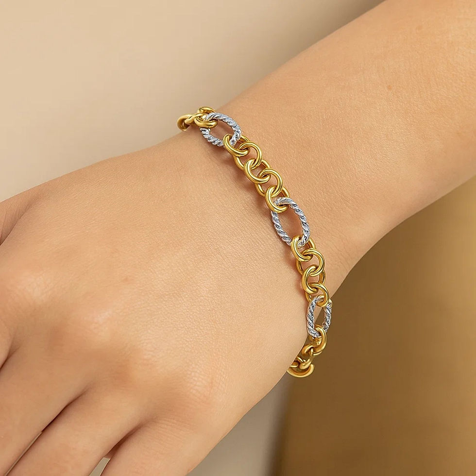 Thumbnail: 14k Two-Tone Gold Rope Motif Oval and Round Link Chain Bracelet